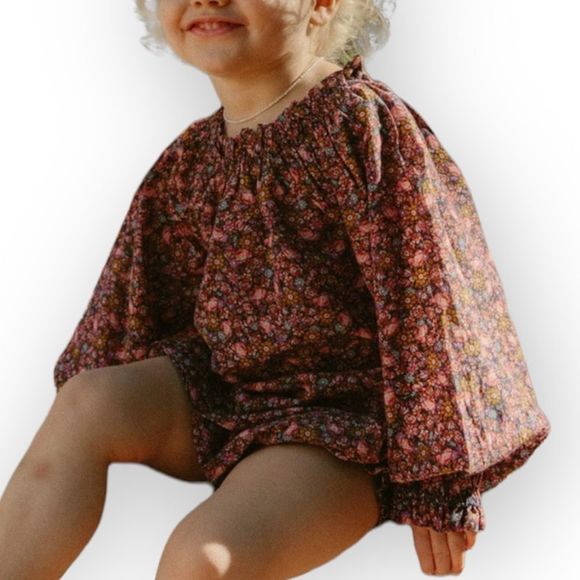 DÔEN Girls Blue and Pink Laurel Canyon Rose Top Blouse Size 8